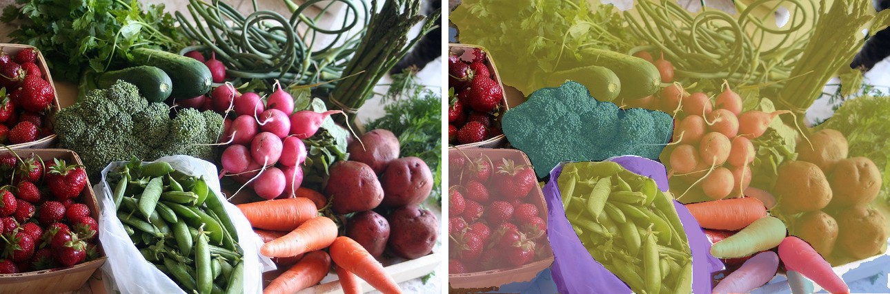 EoMT on a table of produce: original and overlay