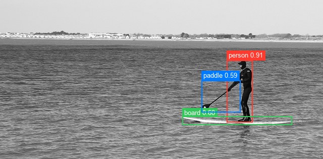 Grounding DINO detecting a person, paddle and board
