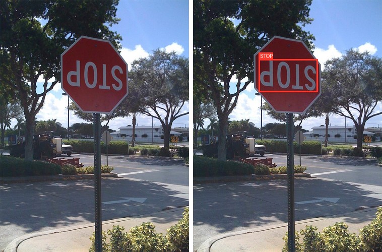LocateAnything reading the text on an upside-down stop sign