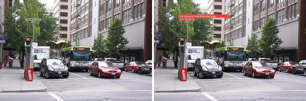 LocateAnything grounding the Spokane Falls Blvd street sign on a city street