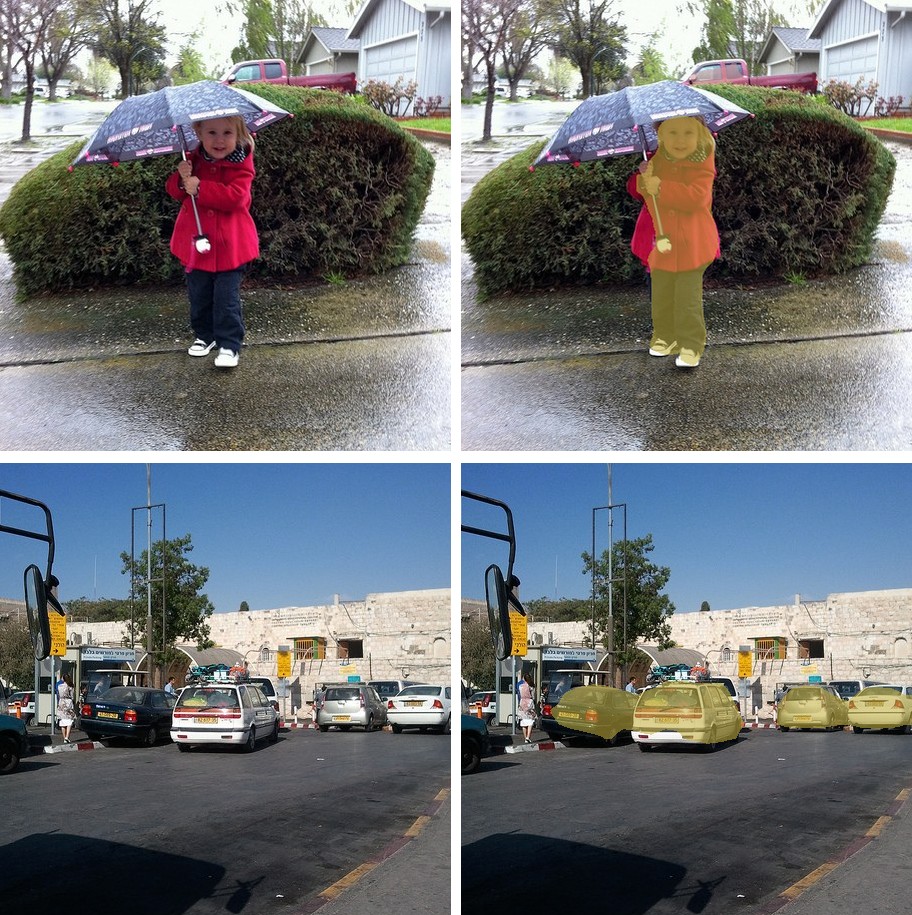 MobileViTV2 on a child with an umbrella and a parking lot: original and overlay