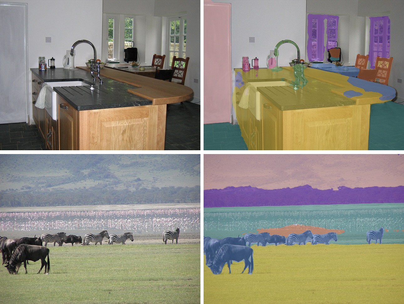 SegFormer B5 on an open-plan kitchen and a herd in a field